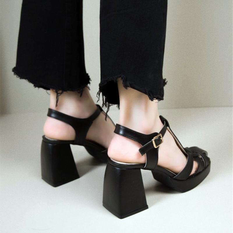 Модные новые босоножки на высоком толстом каблуке, женские босоножки на высоком каблуке в стиле ретро с плетением, летние босоножки из искусственной кожи с квадратным носком и танкеткой