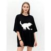 Oversized T Shirt Black Pixel Monkey Print Tomcat Logo Casual Streetwear Fashion Women Summer Top