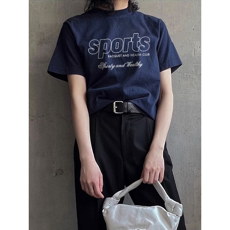 Women's Short-Sleeved T-shirt with Shoulder New Arrival Loose Leisure All-Matching Summer Sports Pure Cotton American Fashion Tennis Half Sleeve