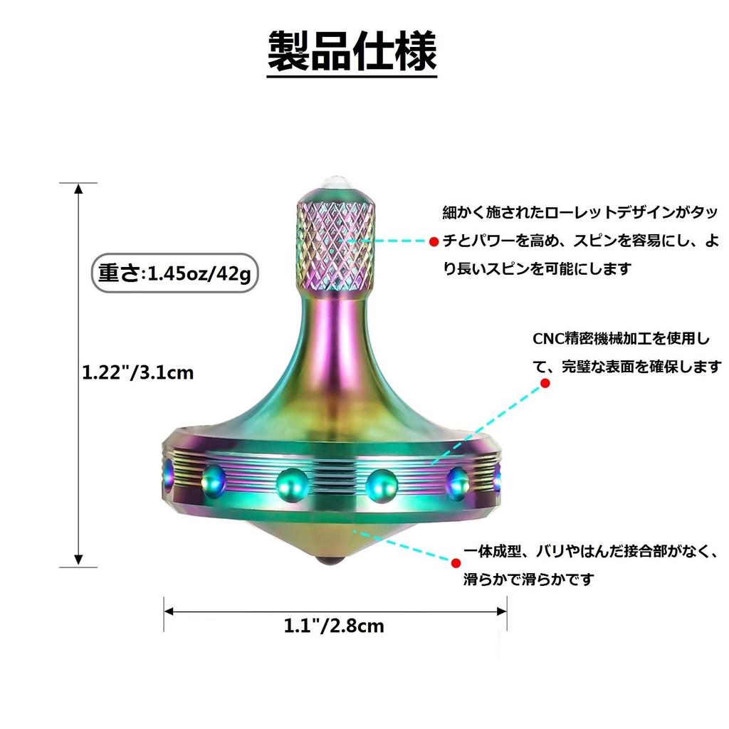 Loqatidis Precision Metal Smooth Maximum Spin Time Over 8 Perfectly EDC Desktop Gyro Toy for Adults Unique Gift and 3-Piece Top, Long-Lasting