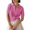 Women's V-Neck Cable Knit Polo Shirt - Short-Sleeved Solid Summer Sweater