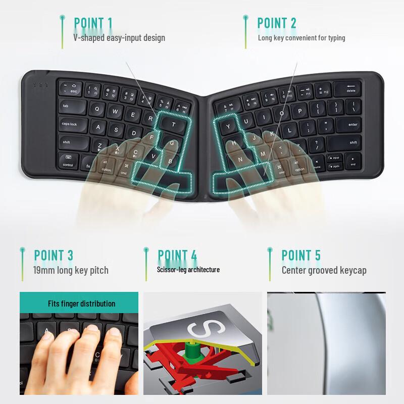 ShanYe Slim Foldable Ergonomic Bluetooth Keyboard