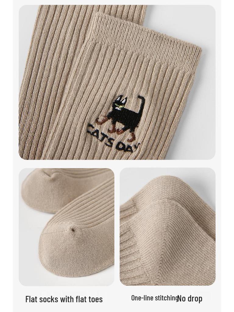 Женские носки до середины икры в стиле колледжа эпохи Возрождения, однотонные с вышивкой панды, тонкие и дышащие для весны и осени
