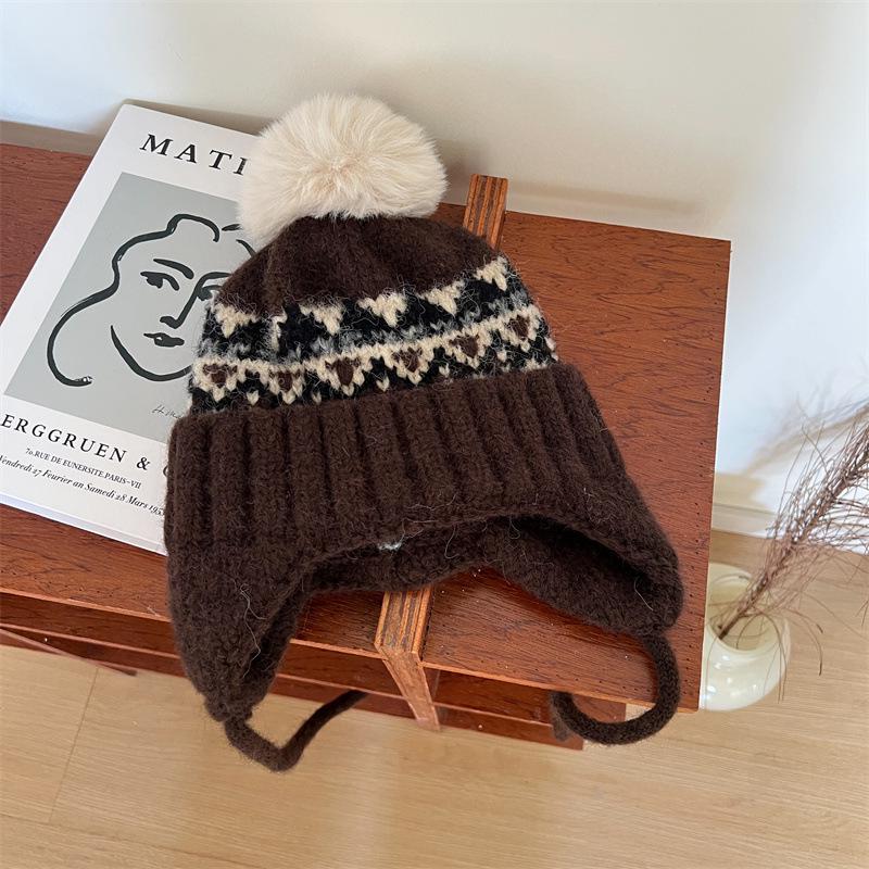 Корейская вязаная шапка с помпоном для детей - Теплая защита ушей для мальчиков и девочек