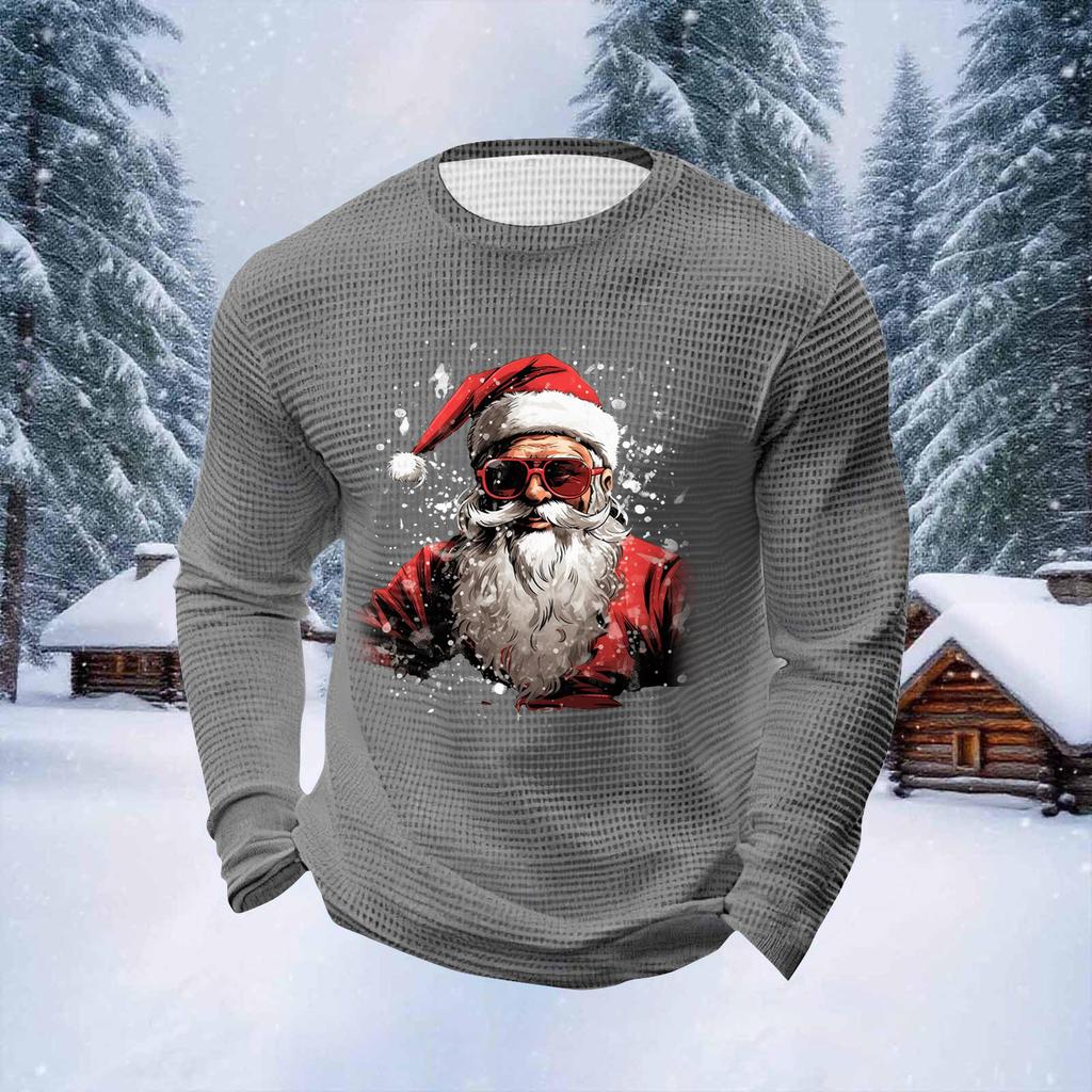 Мужские топы с рождественским принтом, с круглым вырезом и длинными рукавами, мужские спортивные топы больших размеров в повседневном стиле с круглым вырезом