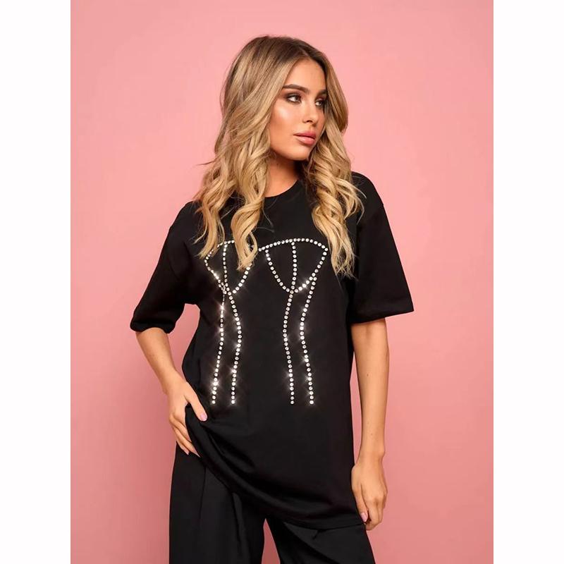 Summer Women Print T Shits Diamond Loose