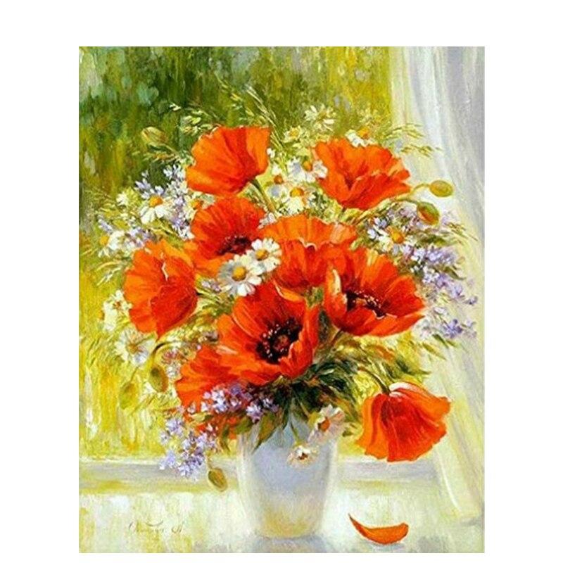 Алмазная картина, полная дрель, круглые красные цветы для взрослых, детей, алмазная художественная вышивка, украшение дома