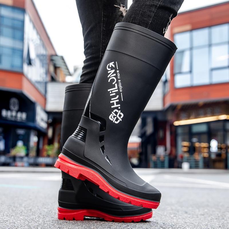New Tall Men's Water Boots, Velvet Warm Rain Boots, Fishing Sea Waterproof Rain Shoes, Kitchen Long Water Shoes