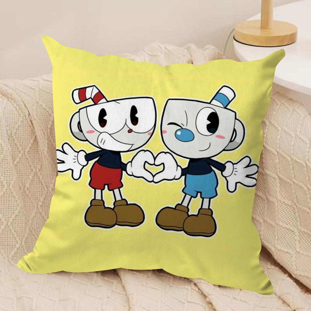 Game CCupheadS Cushion Cover Silky Short Plush DoubleSided Printed Pillow Case for Sofa All Seasons Home Decor Gift