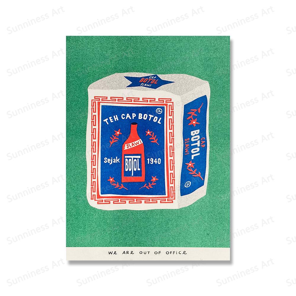 Japanese Sponge Paint Canned Indonesian Jasmine Tea Kitchen Wall Art Painting Nordic Poster and Print Pictures Living Room Decor