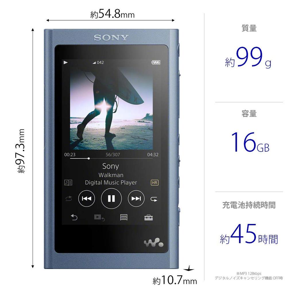 Sony Walkman серии A 16 ГБ MP3 microSD высокое разрешение до 45 часов непрерывного 2018 Лунный синий L NW-A55HN плеер, Bluetooth, совместимый,