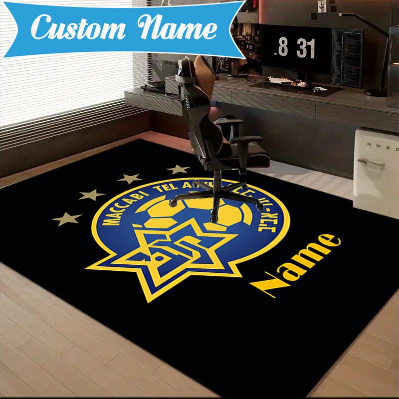 Custom Name Maccabi Football Crest Rug Game Carpet, Floor Mat for Bedroom Living Room Entryway Rug, Home Decor Idea Gift for Christmas birthday