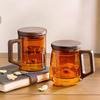 GIANXI Tea Cup Thickened Tea Water Separation High Borosilicate Glass With Walnut Handle Tea Cups Household Amber Color Teaware