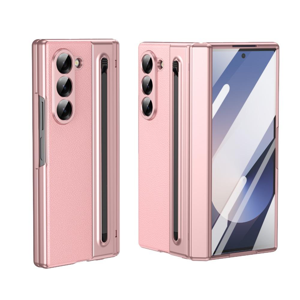 Leather Glass Film Pen Slot with Pen Phone Case for Samsung Galaxy Z Fold 6 5 4 3 Fold6 Fold5 Hinge Protection Shockproof Cover
