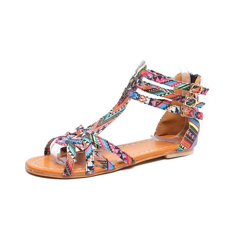 Модные женские сандалии Национальные ветровые сандалии в богемном стиле Женская модная стильная летняя женская обувь на плоской подошве Обувь больших размеров