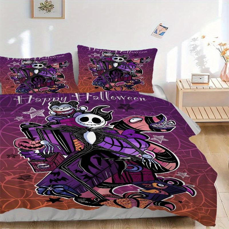 3pcs Happy Halloween Jack Quilt Cover Set (1 Quilt Cover + 2 Pillowcases Without Pillow Core), High-Definition Printing for Home and Dormito