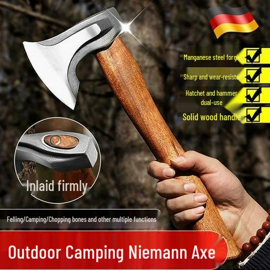 Hand-Forged Long-Handled Camping Axe for Wood Splitting and Firewood Cutting
