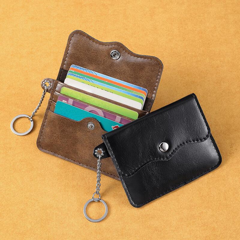 Retro 4-card Slot Card Bag Compact and Portable with Keychain Attached Making Travel More Convenient