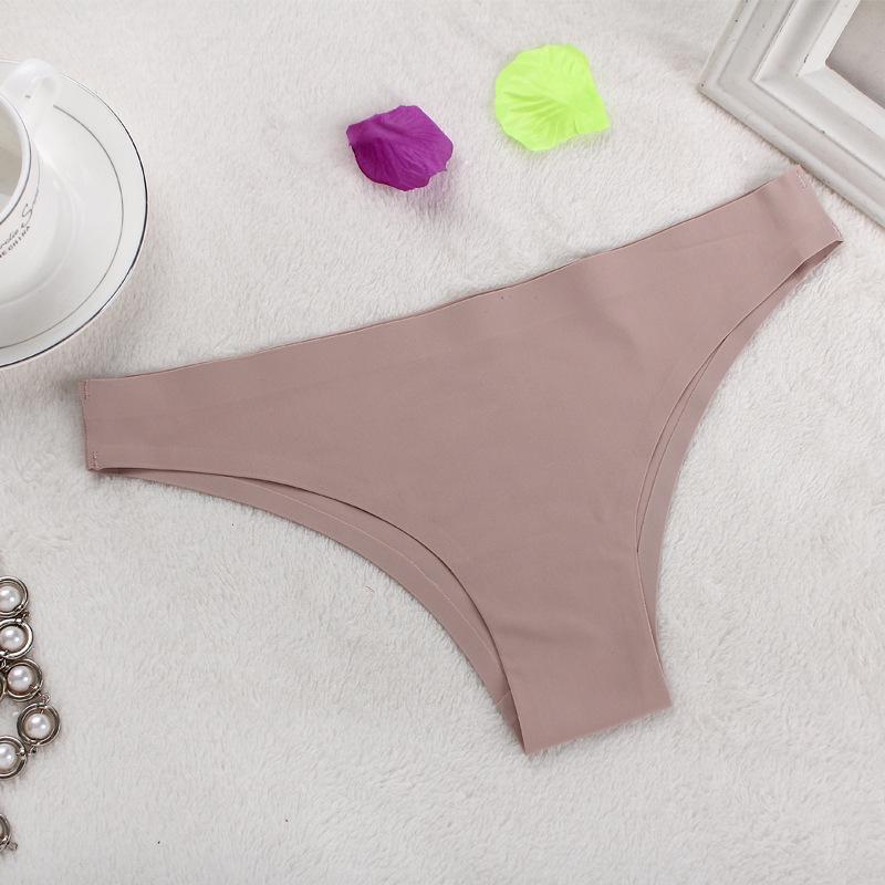 Seamless Ice Silk Mid-Rise One-Piece Triangle Bikini Thong