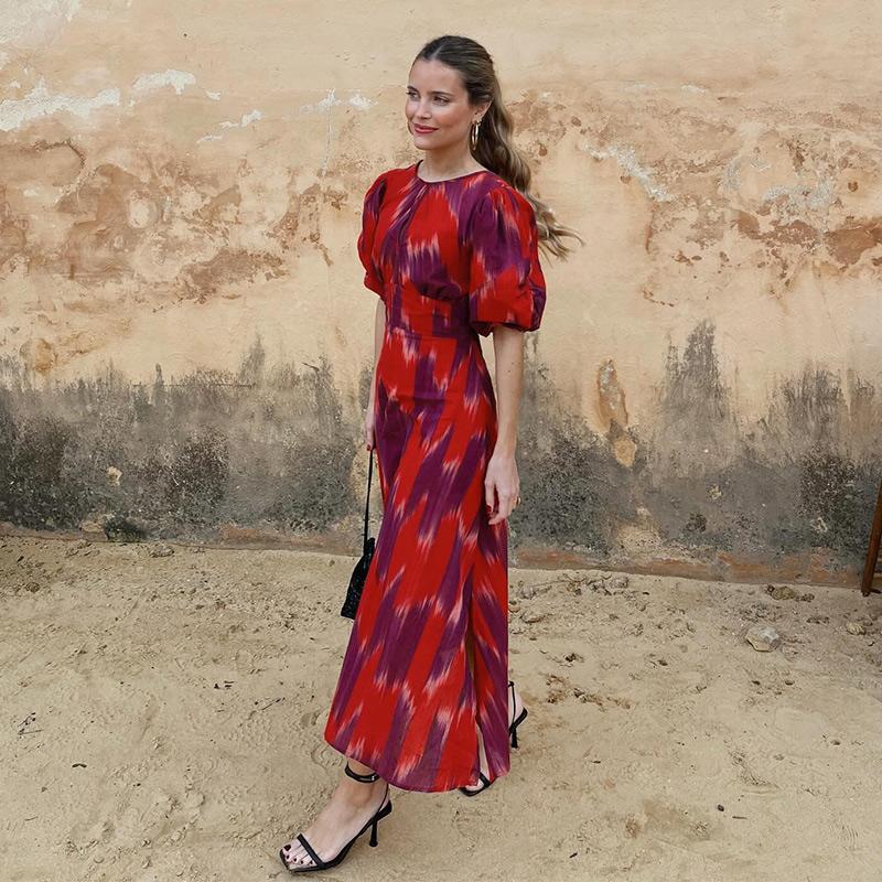 Платье миди с открытой спиной и шнуровкой, женское, шикарное, с вырезом-стойкой, рукавами-фонариками, разрезом, А-силуэтом, женское, праздничное платье