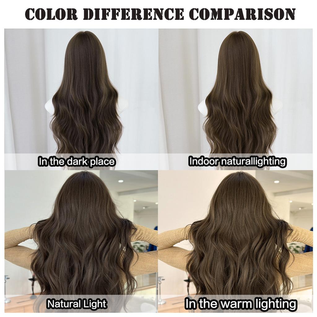 Caramel Warm Brown Extra Long Curly Wig for Women - Big Waves Curtain Bangs Full Cap, Quick Beauty Voluminous Hair, High Quality Daily Styling