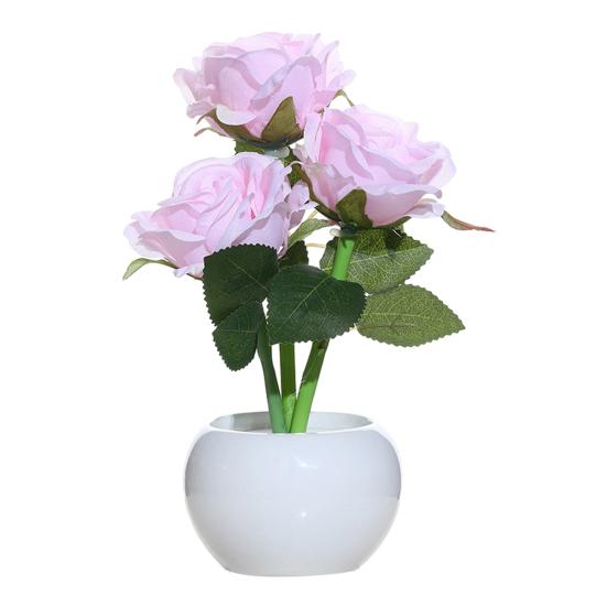 Роза Ночник Искусственный цветок Светодиодная прикроватная лампа Настольная лампа Искусственная роза с керамической вазой Романтичный