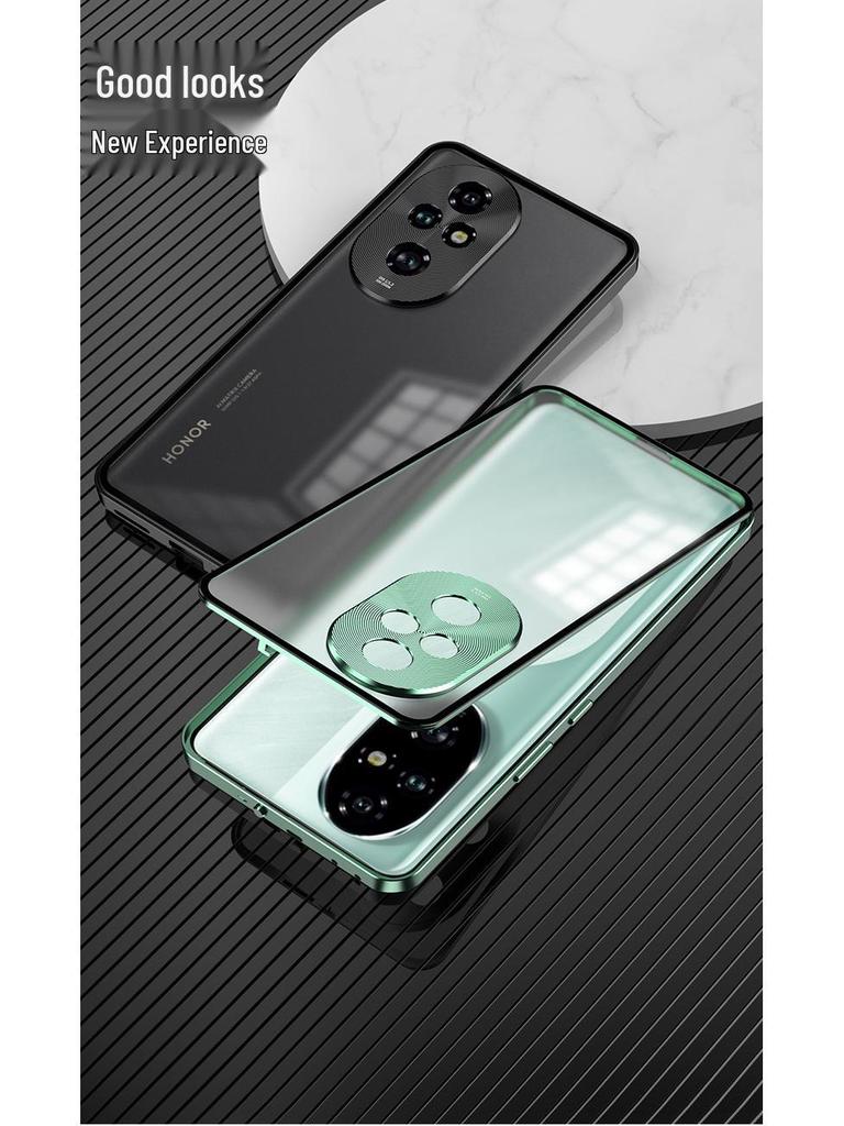 Чехол для телефона Honor 400pro с металлическим каркасом: Кнопка-защелка, Матовая задняя панель, Защитное зеркало.