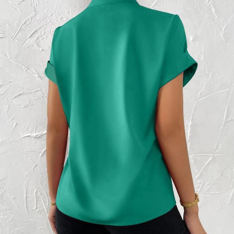 BITCED Женская летняя простая женская рубашка с v-образным вырезом и коротким рукавом, однотонная блузка