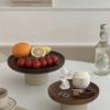 Vintage Acacia Wood Jewelry Tray Japanese Style Serving Tray For Living Room Fruits Snacks Desserts Ceramic Display Stand
