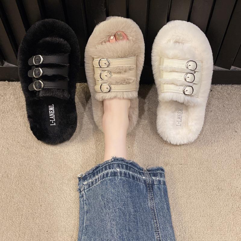 Мода 2024 Меховые шлепанцы на массивной платформе Женские Осенние Меховые Уличные шлепанцы Женские Дизайнерская обувь из короткого плюша