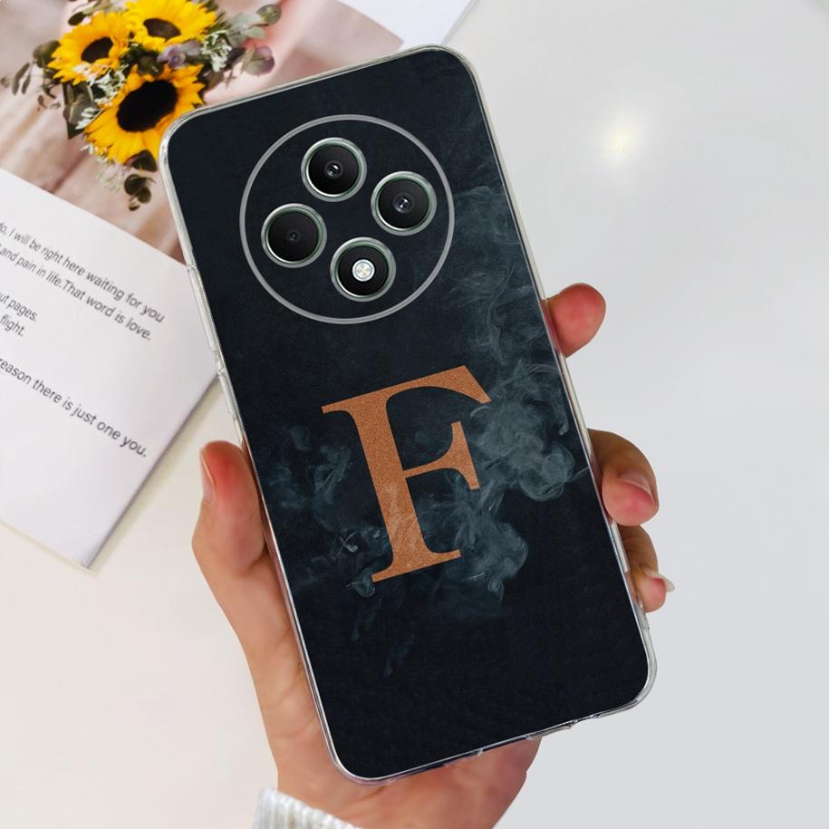 Чехол для OPPO Reno12 F Милые буквы от A до Z Цветок Прозрачный Мягкий Силиконовый Задняя крышка телефона Для OPPO Reno 12F 5G Reno12F 2024 Capa