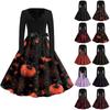 Women's Fashion V-Neck Casual Slim Halloween Printed Long Sleeve Dresses