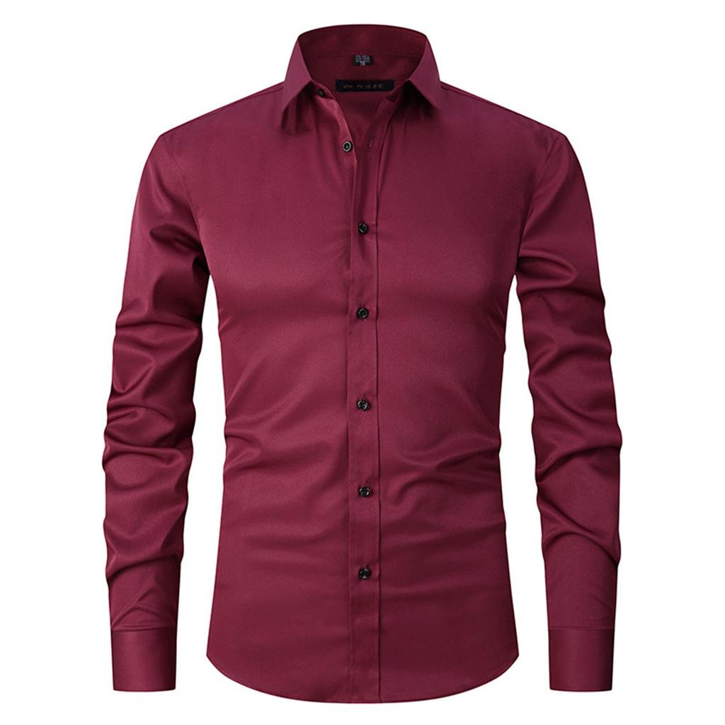 Elastic Shirt Men's Long Sleeve Shirt Men's Top Slim Solid Color Inch Shirt