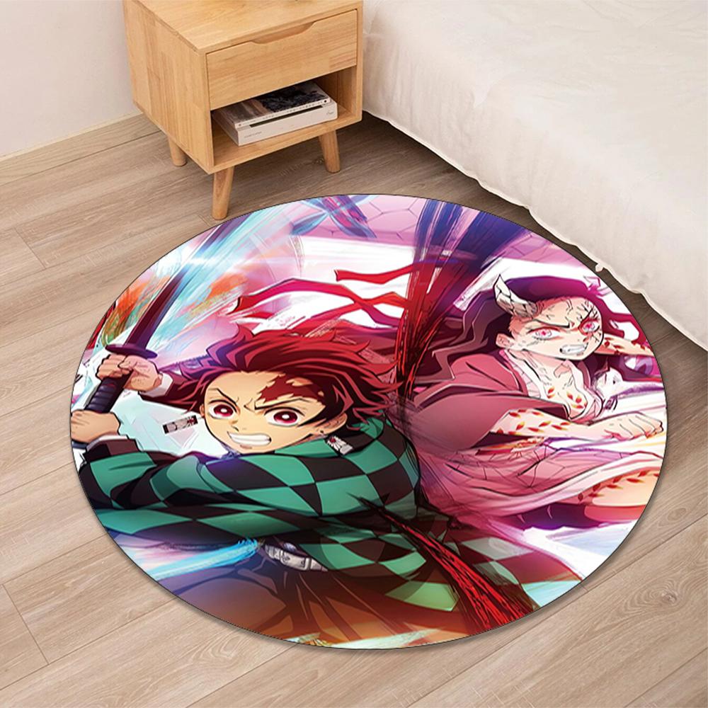 Demon Slayer Printed Round Rug Carpet Chair Rug Area Rug Entryway Doormats,for Office Chair Living Room Bedroom Kitchen Room.