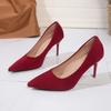 Мода 2025 Новые туфли-лодочки на невысоком каблуке с острым носком из замши, слипоны, нескользящие, износостойкие, универсальные, с темпераментом