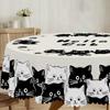 1 Piece Black And White Cat Pattern Tablecloth, Cute Cat Decoration Party Supplies Polyester Machine Washable Tablecloth With Lace, Suitable For Party
