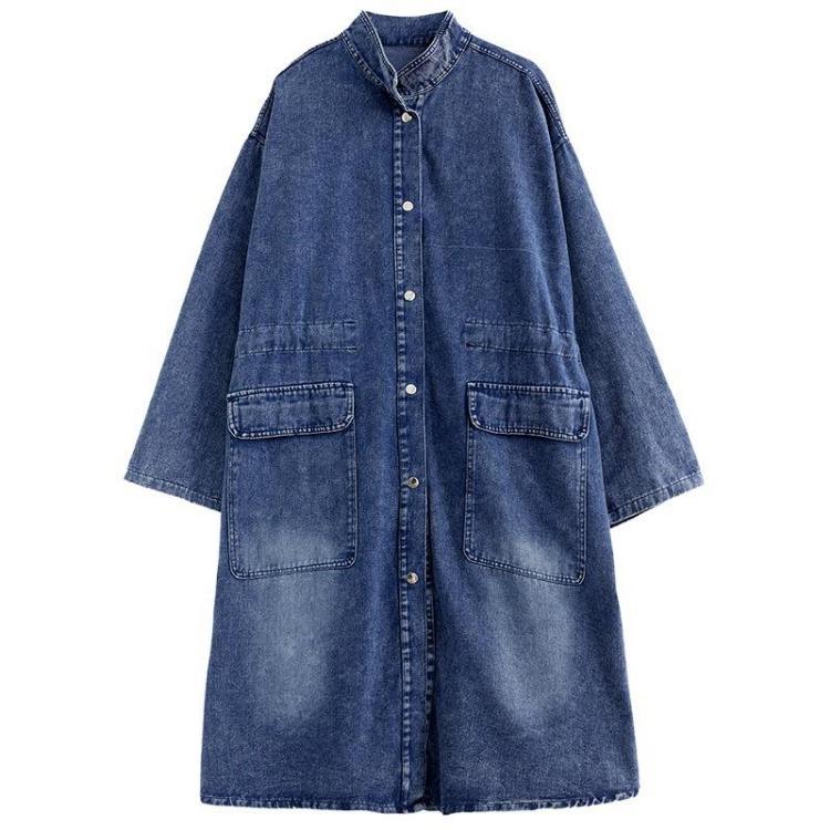 Vintage Denim Coat Spring Women Plus Size Casual Long Jacket Loose Oversized Cotton Pockets