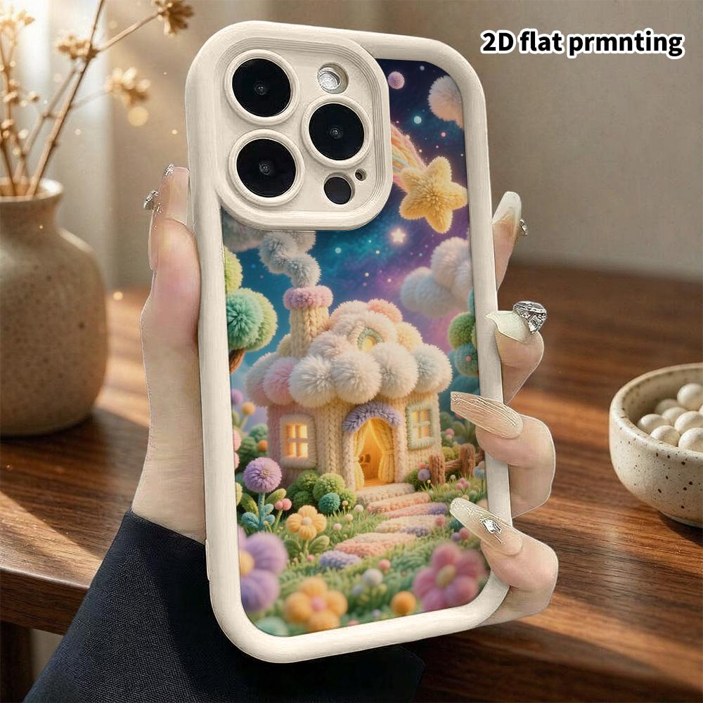 Phone Case: 2D flat, suitable for iPhone 18 17 16 15 14 13 12Pro protective case, starry sky yarn cottage, perfect Christmas and Halloween festival gi