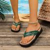 Fashion Fashion Rivet Med Heel Flip Flops Women New Beach Round Toe Platform Slippers Lady Non Slip Wear-Resistant Clip Toe Slides Mujer