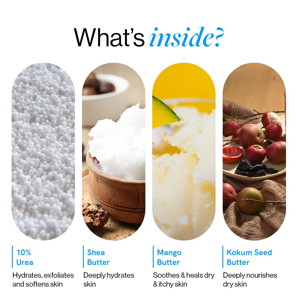 Be Bodywise Лосьон для тела с 10% мочевины 200 мл | Увлажнение на 48 часов для сухой кожи | Для очень сухой и шелушащейся кожи | С керамидами, маслом семян кокума и манго | Нежирный