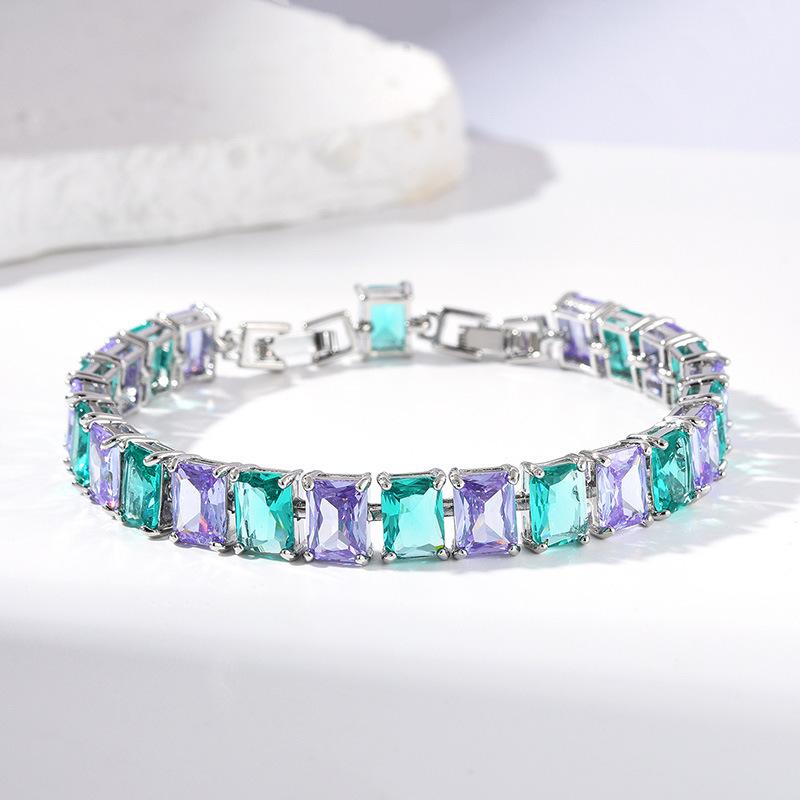 Rectangle Zircon Bracelet Multi-Color Optional Simple Gemstone Jewelry Women'S Gift