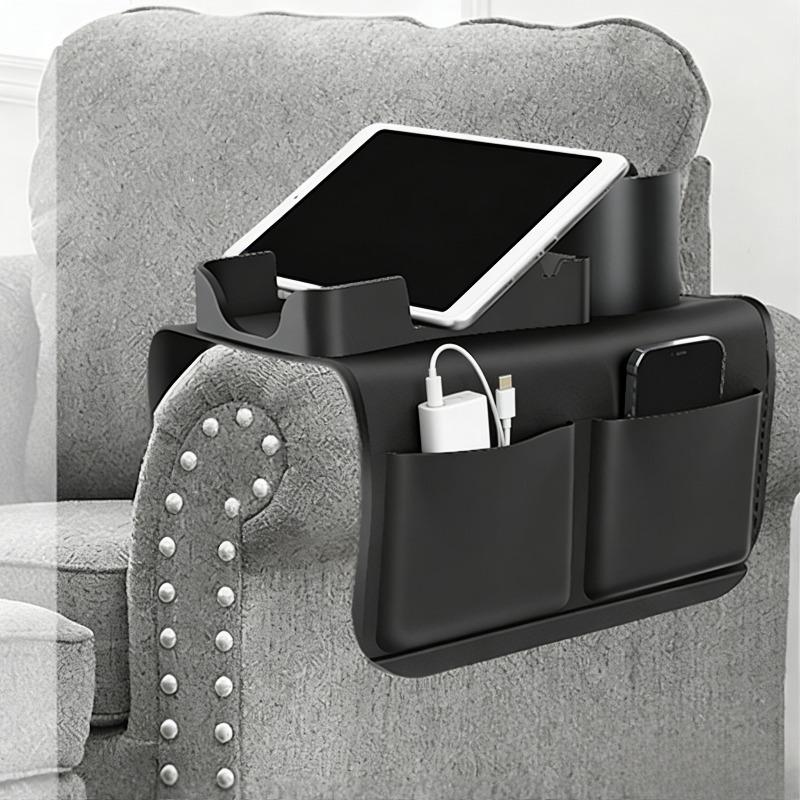 Silicone Sofa Armrest Cup Holder Tray, Sofa Armrest Organizer Bag, Large Capacity Storage for Remote Control & Drinks