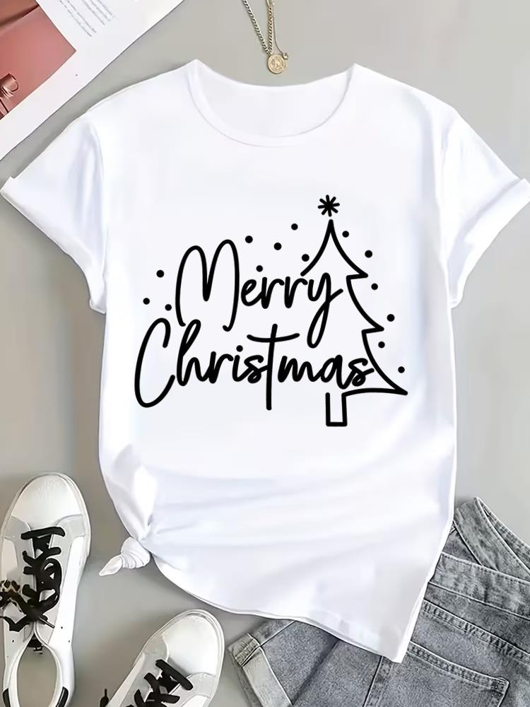 (Asian Size) faith printing trend Christmas Clothing T Shirt Tee Top Festival New Year Women Fashion Print Female Woman Short Sleeve Graphic T-shirts