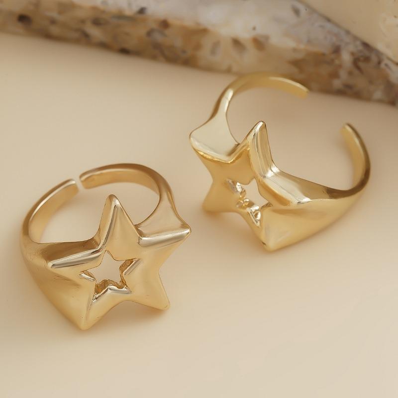 2024 Модные простые полые металлические кольца со звездами для женщин OL женские золотые серебряные модные открытые кольца ювелирные аксессуары