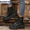 Мода Женские ботильоны на платформе Меховая массивная обувь Зимние короткие плюшевые сапоги 2025 Тренд Шнуровка Застежка-молния Кожа Готика Теплые ботильоны Mujer