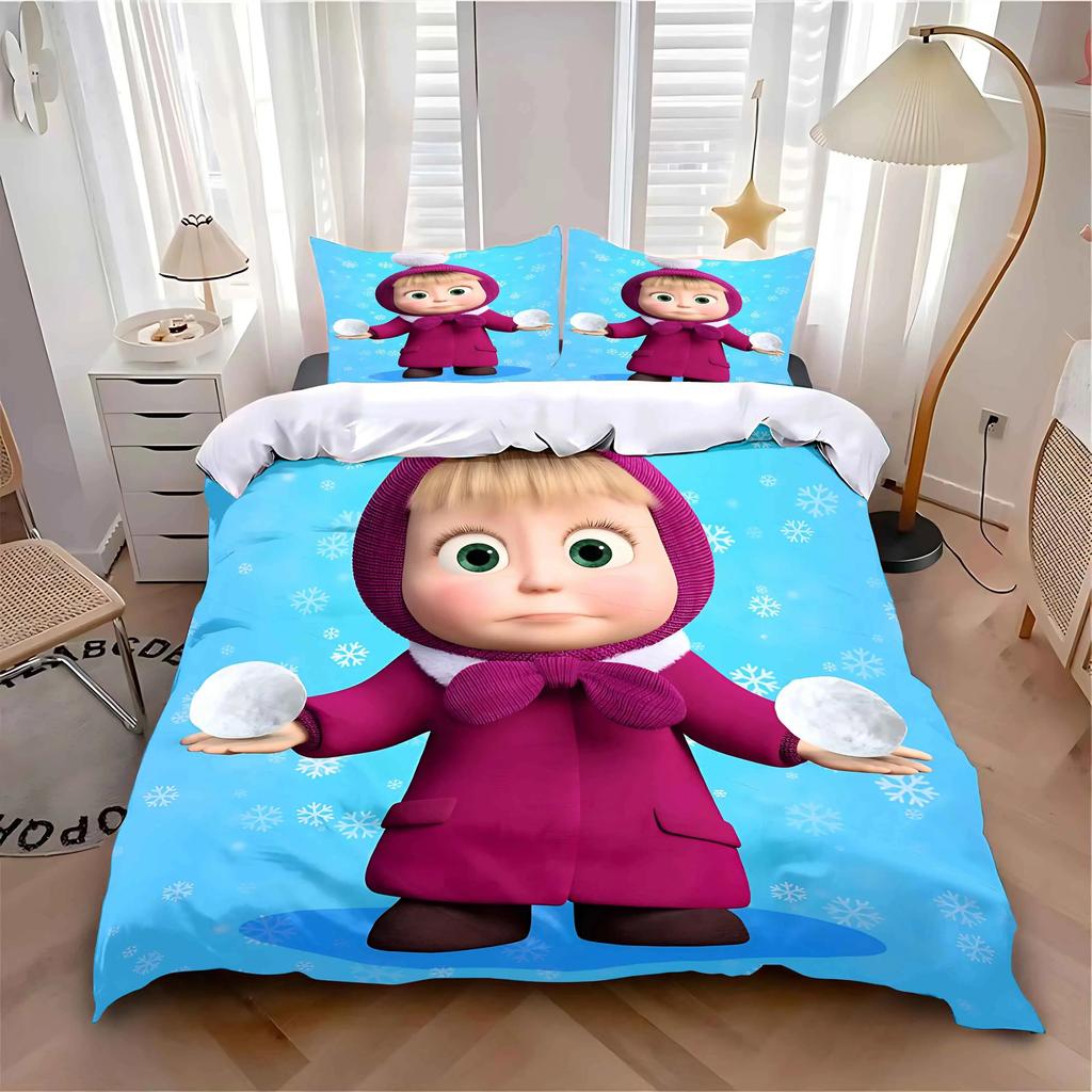 Catoon Duvet Cover Set Masha and Bears Bedding Set Children's Gift Teenagers Kids Adult 2/3piece set Single Twin Full Queen Size