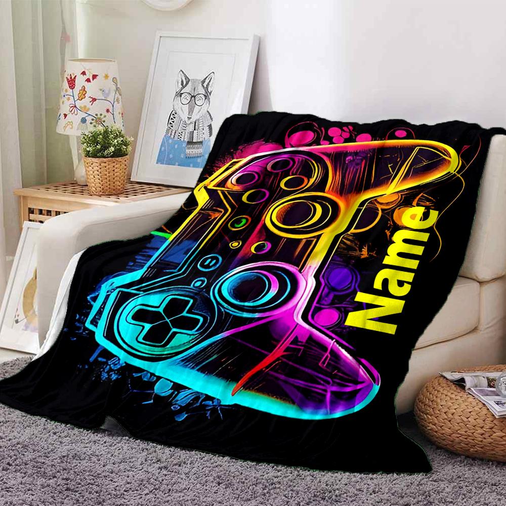 Custom Name Game Controller Theme Printed Blanket - Perfect for Couch, Bed, Travel & Outdoor Use | Machine Washable, Cozy & Durable.