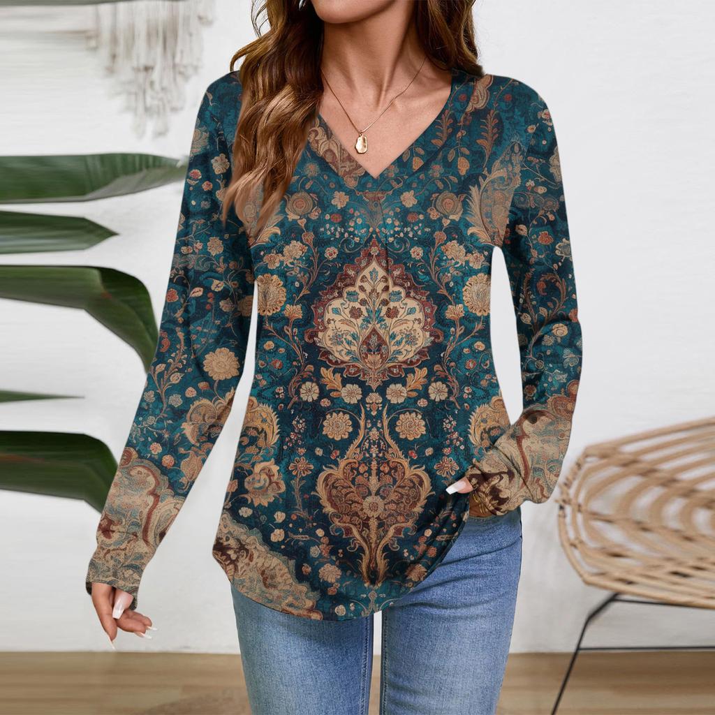 Женские топы с длинным рукавом, нарядные повседневные футболки с V-образным вырезом, базовые футболки, одежда для отпуска, осенняя модная одежда