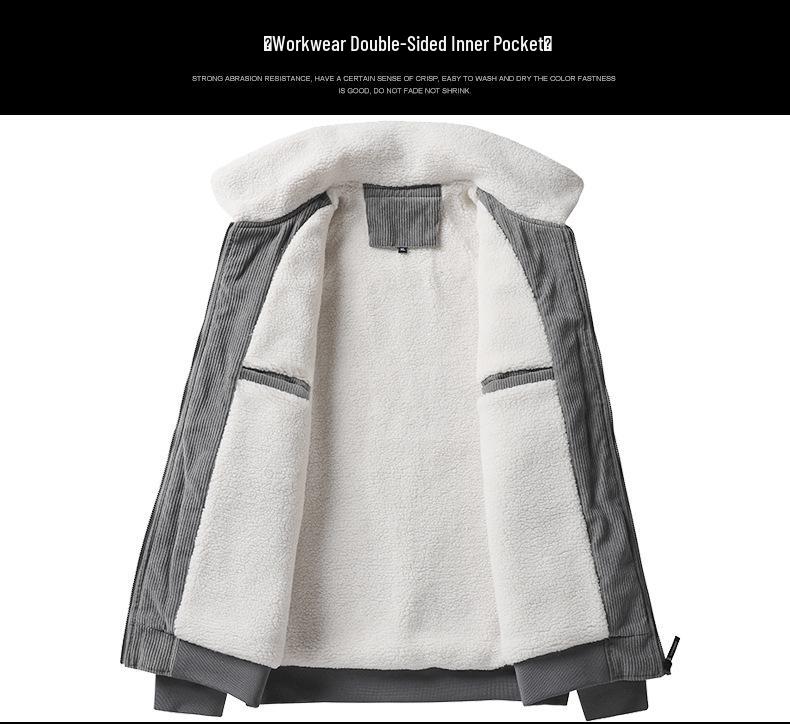 Мужская зимняя вельветовая куртка с бархатом, овчиной и воротником-стойкой - трендовая и теплая модная одежда для повседневной носки