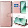 Case + 2 Tempered Glasses for Xiaomi 15 Pro, Shockproof Scratch-Resistant Pink PU Leather